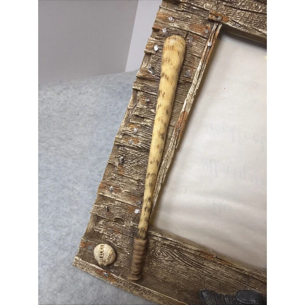 Baseball Picture Frame Faux Wood Resin Vintage Sports Decor 3x5